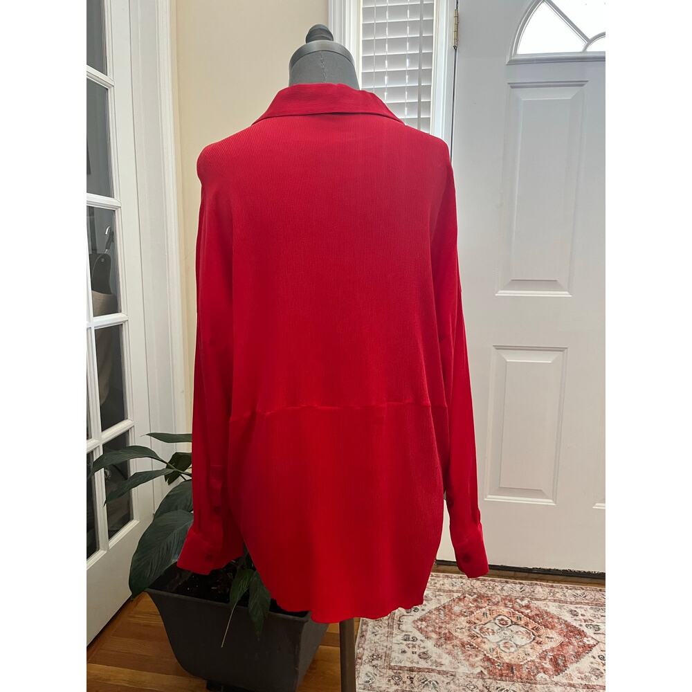 Cos Red Textured Half Placket Button Popover Rela… - image 7